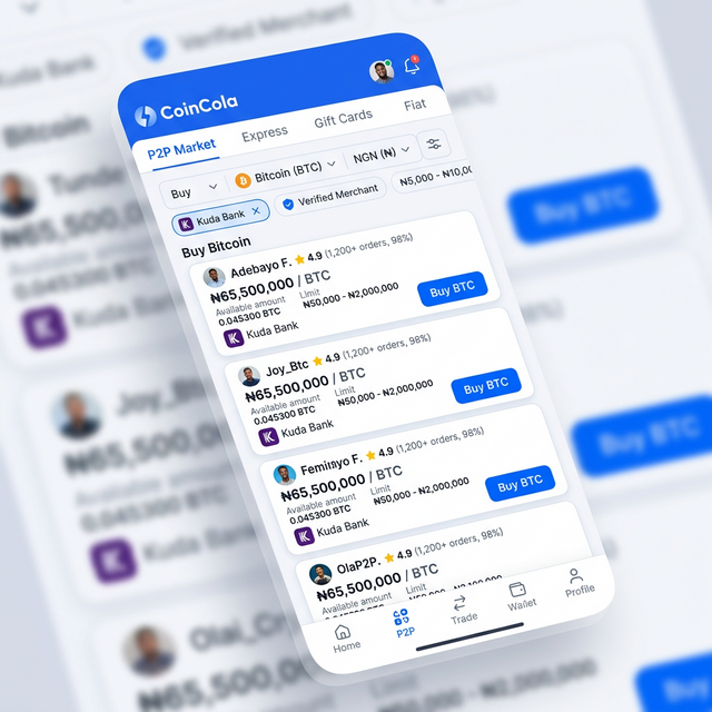 CoinCola P2P Marketplace - Buy BTC with Kuda Bank